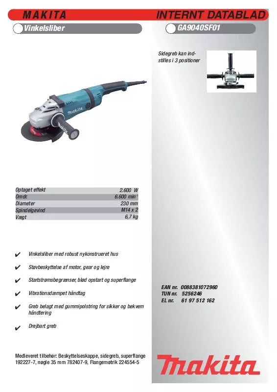 Mode d'emploi MAKITA GA9040SF01