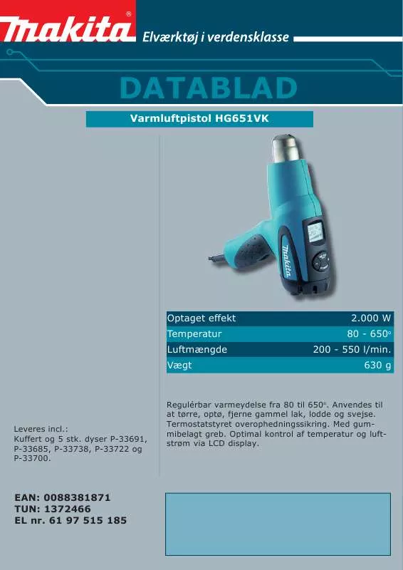 Mode d'emploi MAKITA HG651CK