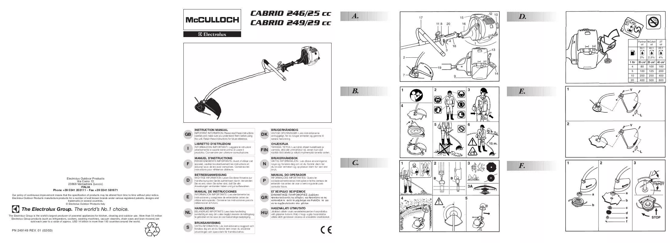 Mode d'emploi MCCULLOCH CABRIO 249