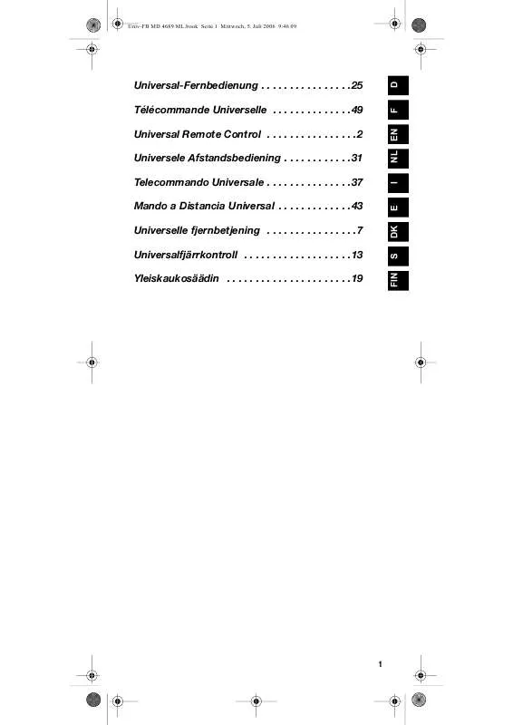 Mode d'emploi MEDION UNIVERSAL REMOTE CONTROL ND 4689