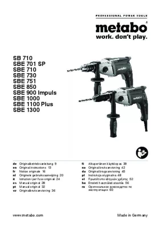 Mode d'emploi METABO SBE850