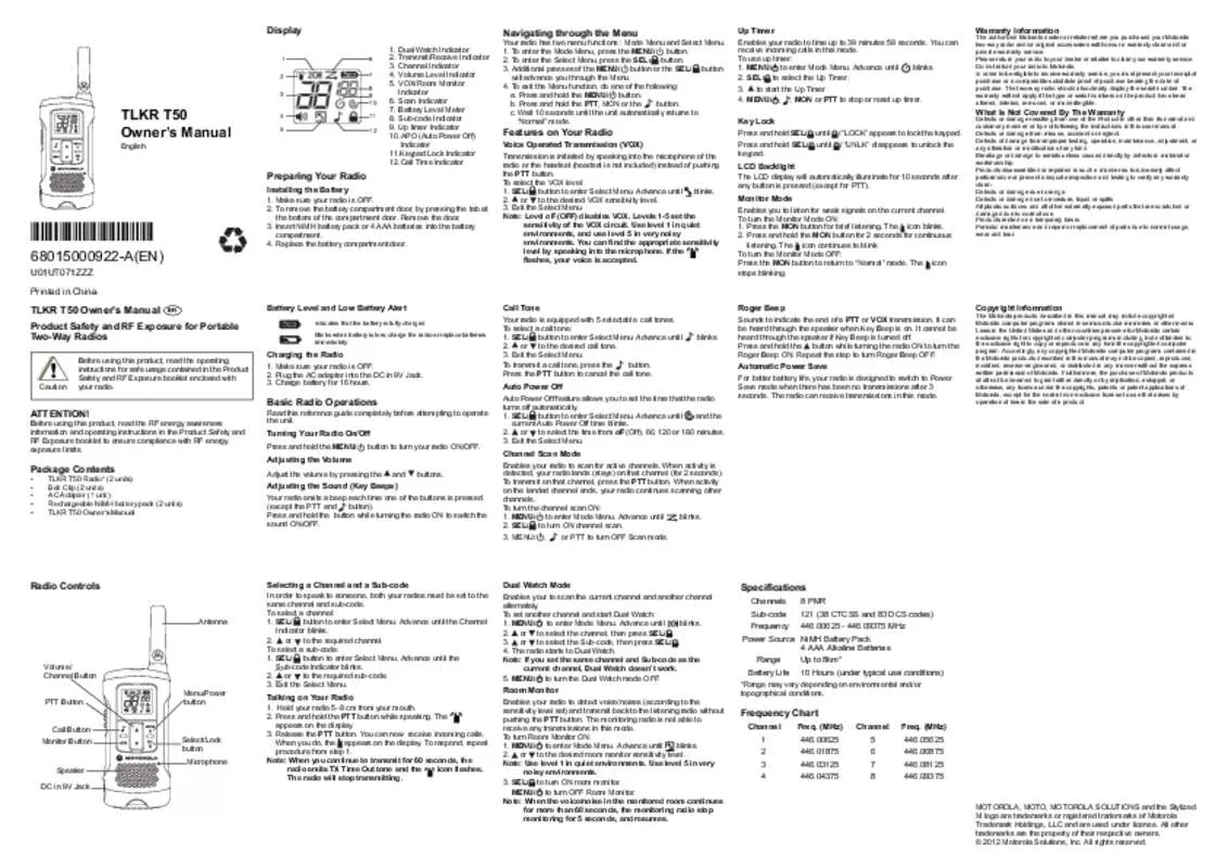 Mode d'emploi MOTOROLA T50