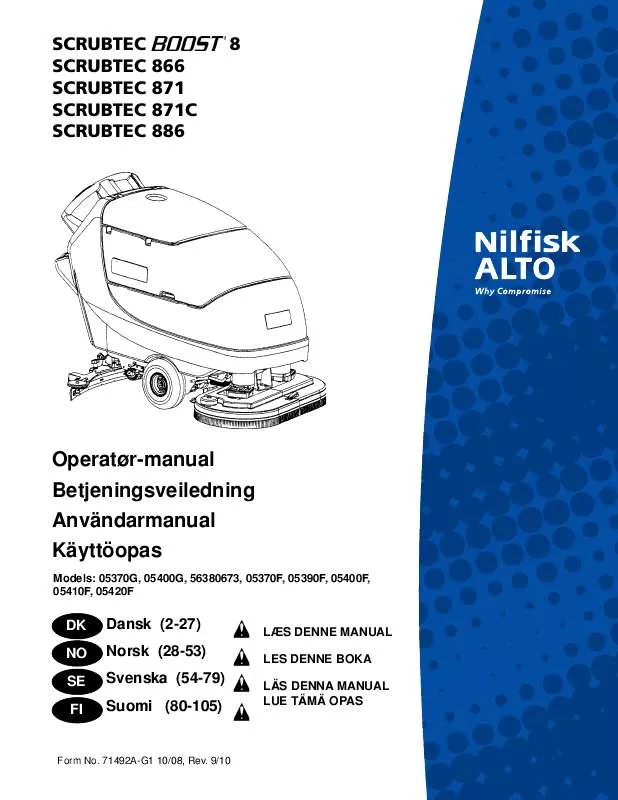 Mode d'emploi NILFISK SCRUBTEC 886