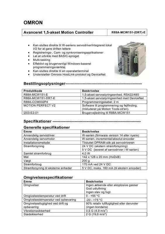 Mode d'emploi OMRON R88A-MCW151