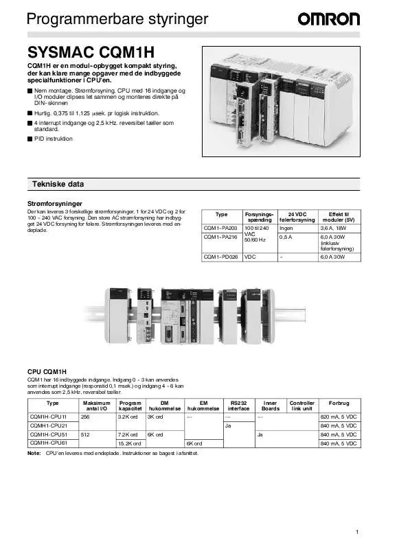 Mode d'emploi OMRON SYSMAC CQM1H