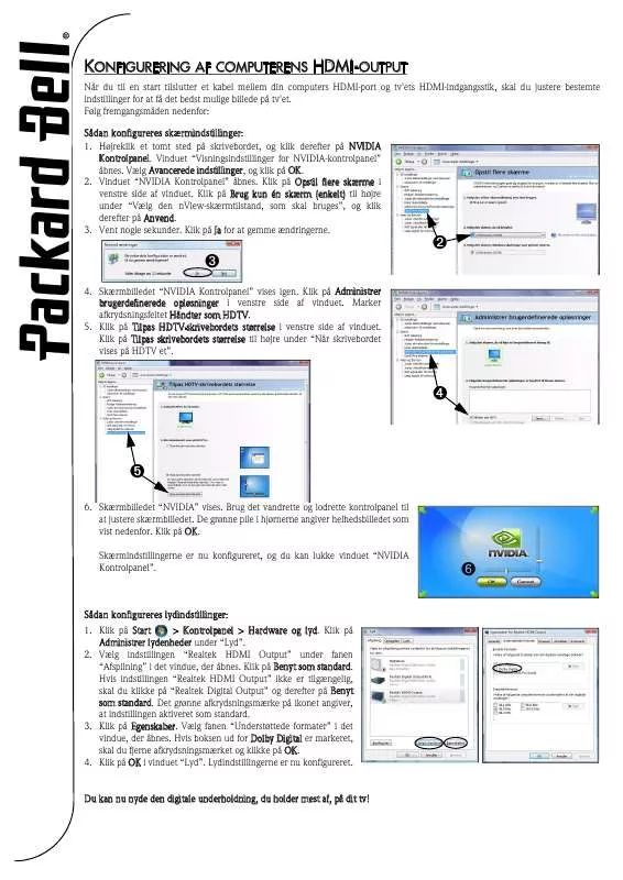 Mode d'emploi PACKARD BELL KONFIGURERING AF COMPUTERENS HDMI-OUTPUT