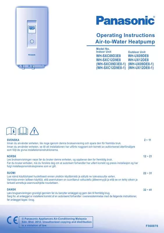 Mode d'emploi PANASONIC WH-SXC12D9E81