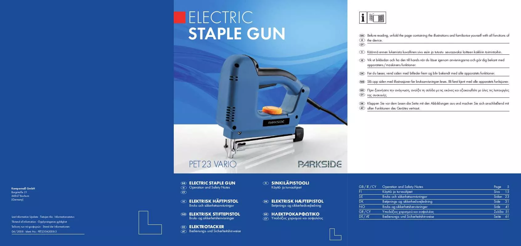 Mode d'emploi PARKSIDE KH 3145 ELECTRIC STAPLE GUN