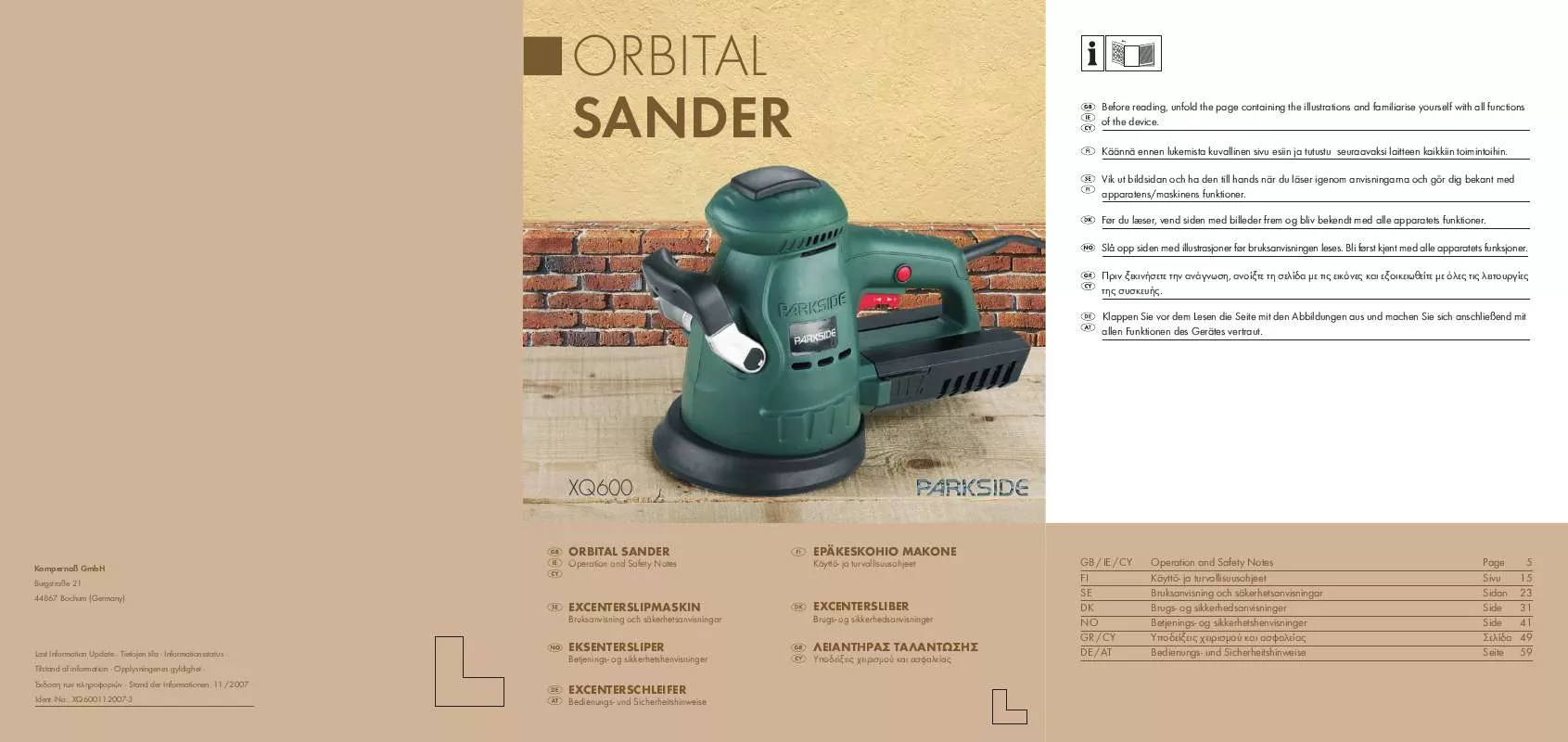 Mode d'emploi PARKSIDE KH 3168 ROTARY SANDER