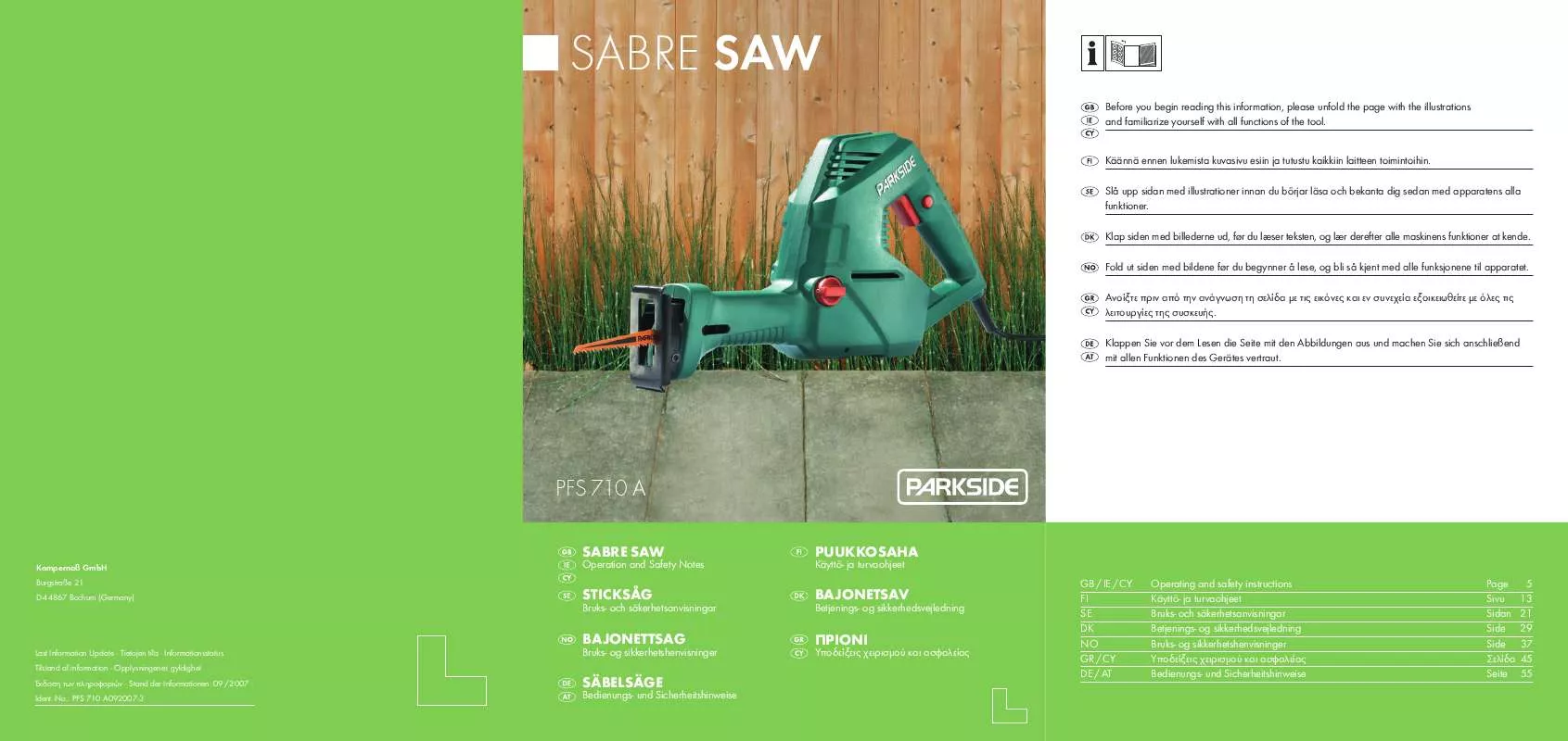 Mode d'emploi PARKSIDE KH 3189 SABRE SAW