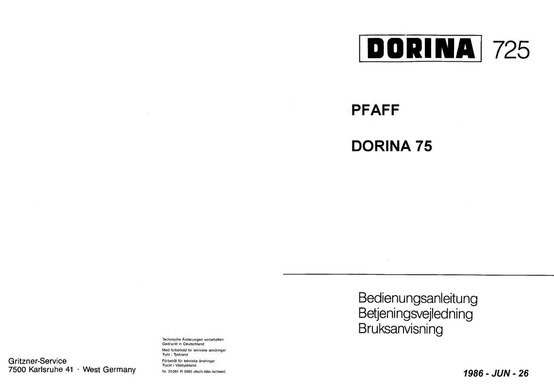 Mode d'emploi PFAFF DORINA 725