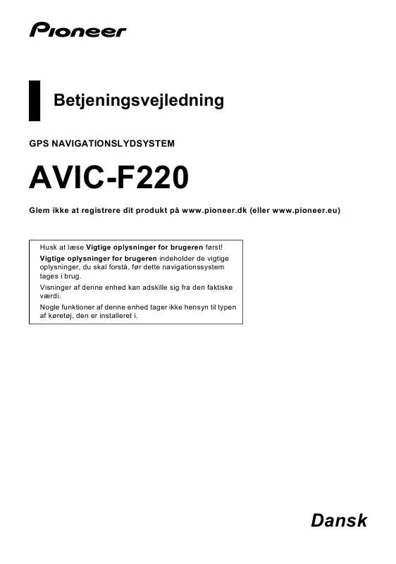 Mode d'emploi PIONEER AVIC-F220