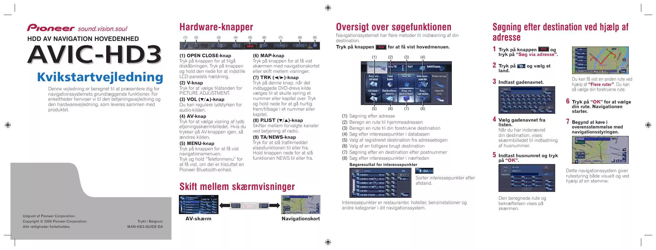 Mode d'emploi PIONEER AVIC-HD3