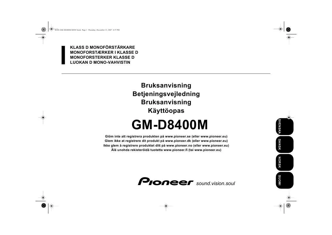 Mode d'emploi PIONEER GM-D8400M