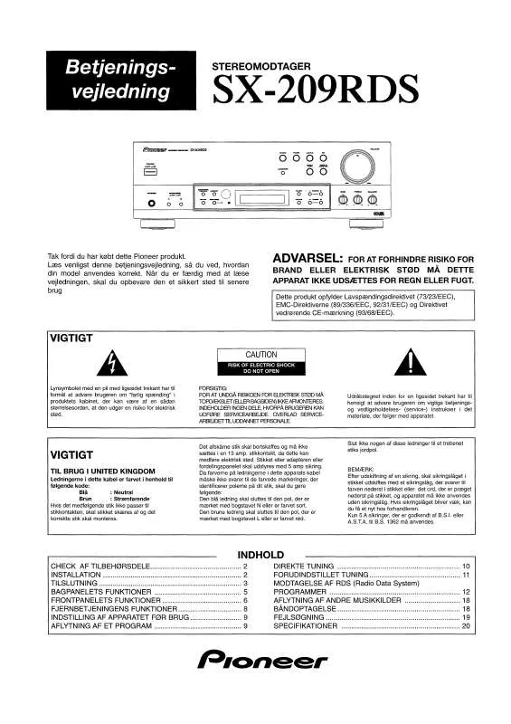 Mode d'emploi PIONEER SX-209RDS