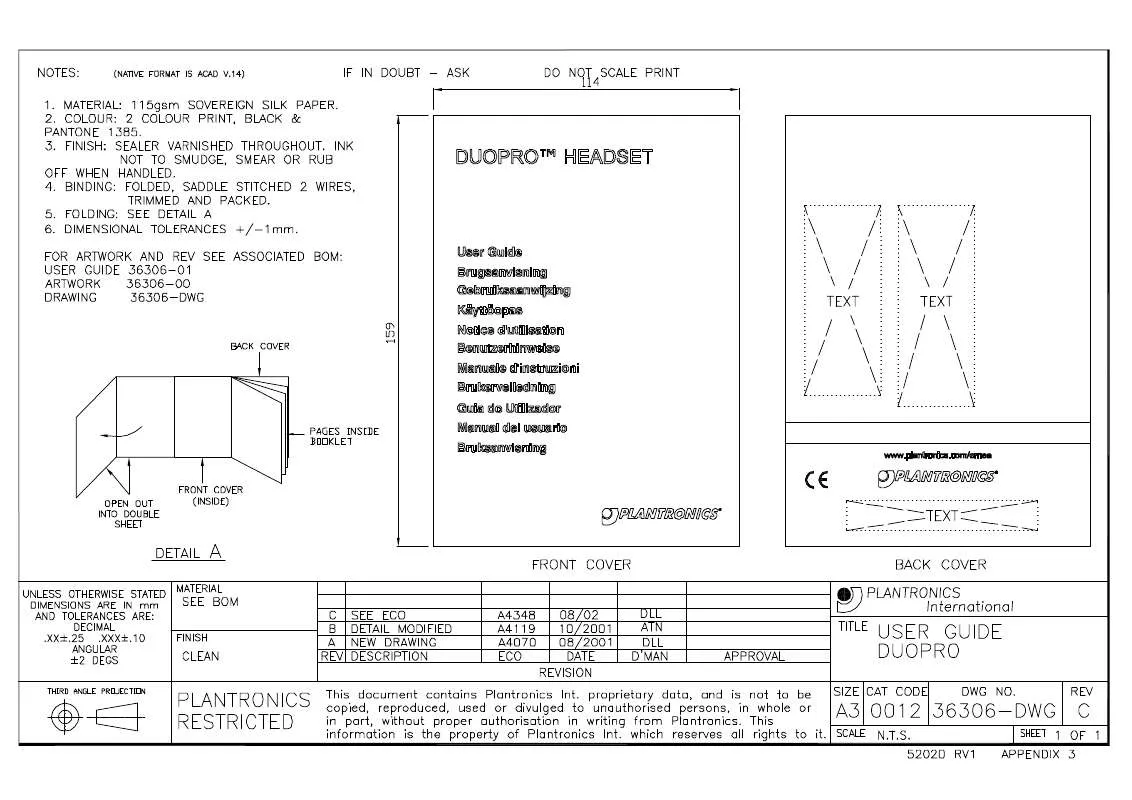 Mode d'emploi PLANTRONICS DUOPRO H161