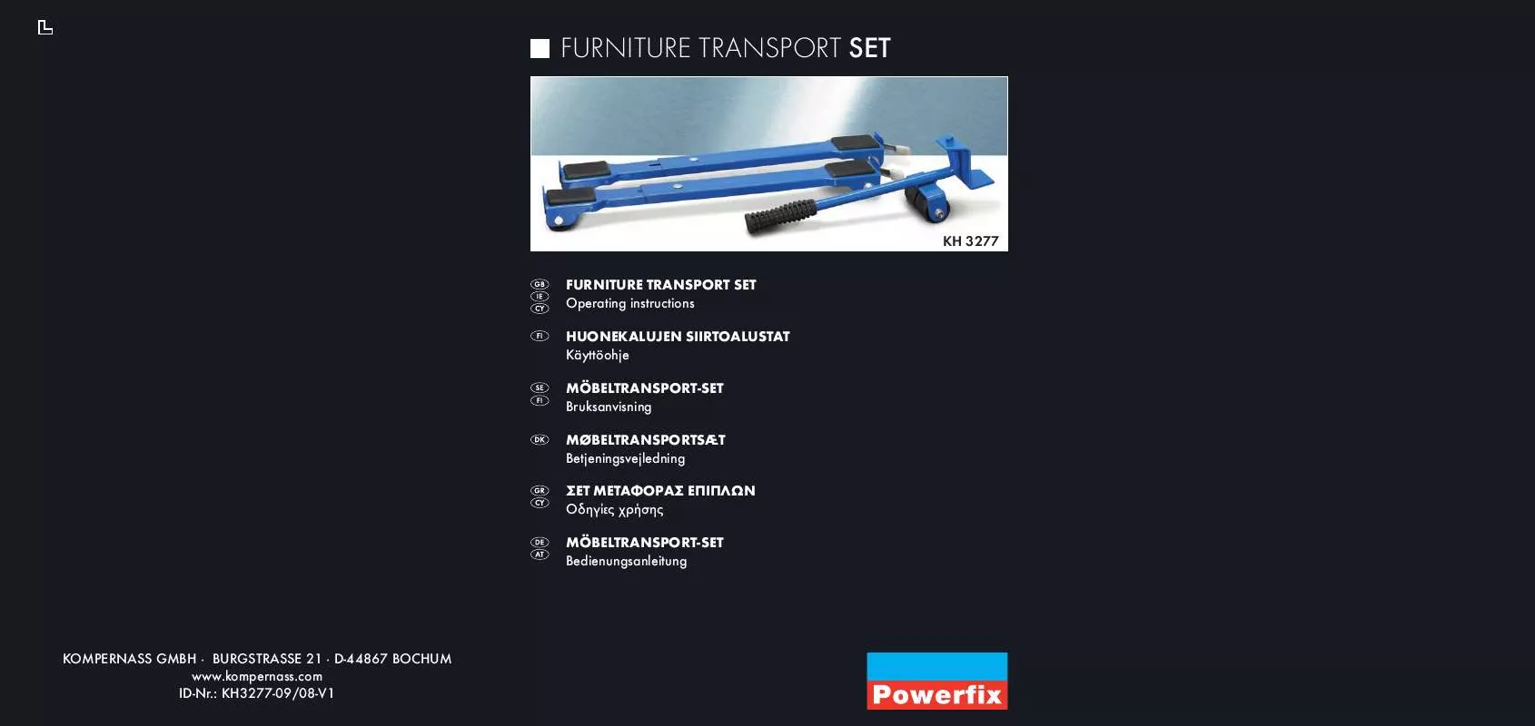 Mode d'emploi POWERFIX KH 3277 FURNITURE TRANSPORT SET