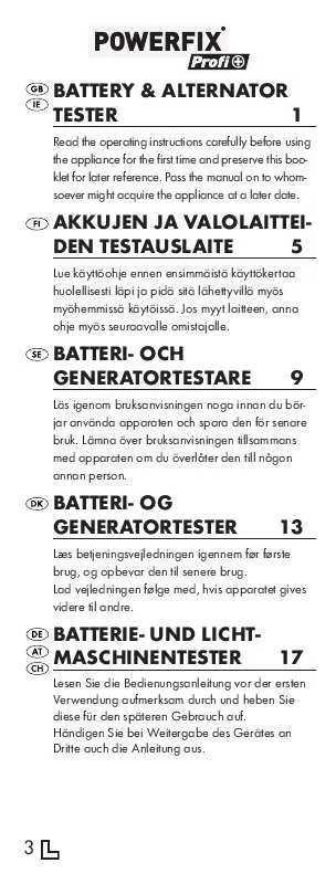 Mode d'emploi POWERFIX KH 4103 BATTERY AND ALTERNATOR TESTER