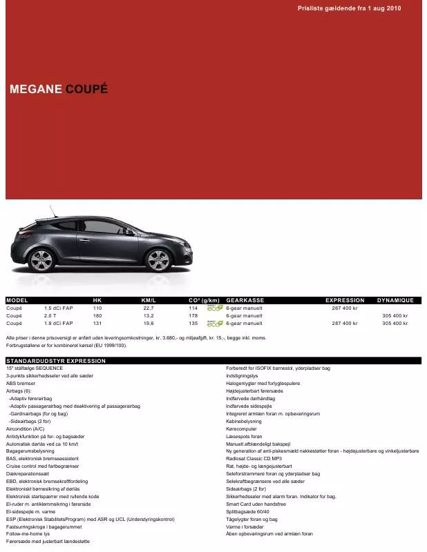 Mode d'emploi RENAULT MEGANE COUPE