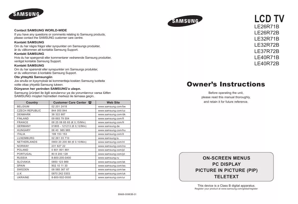 Mode d'emploi SAMSUNG LE32R71B