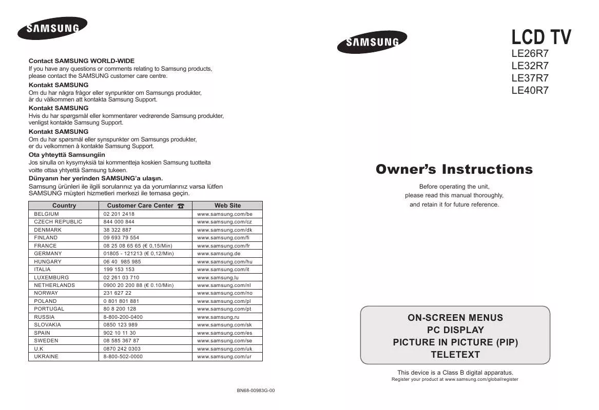 Mode d'emploi SAMSUNG LE37R72B