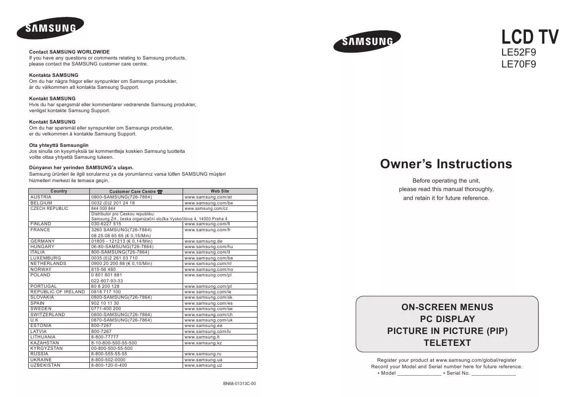 Mode d'emploi SAMSUNG LE52F96BD