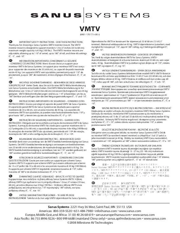 Mode d'emploi SANUS VISIONMOUNT TV WALL MOUNT-VMTV