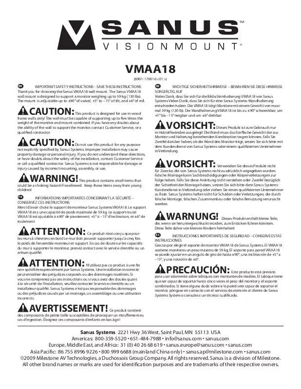 Mode d'emploi SANUS VMAA18