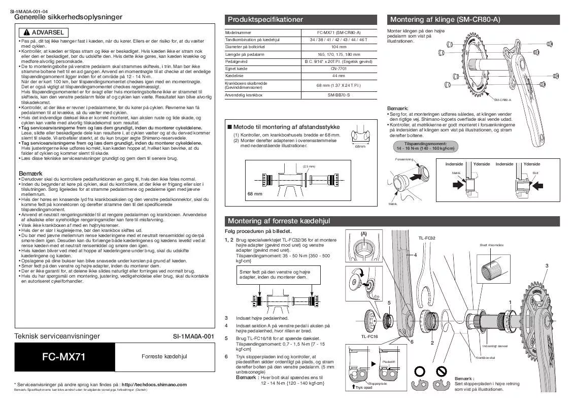 Mode d'emploi SHIMANO FC-MX71