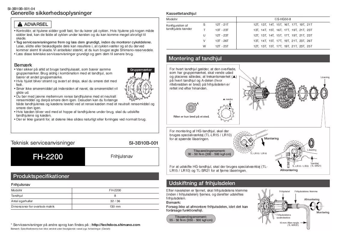 Mode d'emploi SHIMANO FH-2200