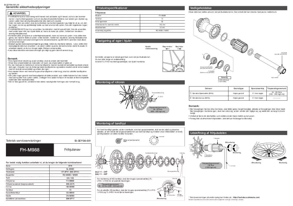 Mode d'emploi SHIMANO FH-M988