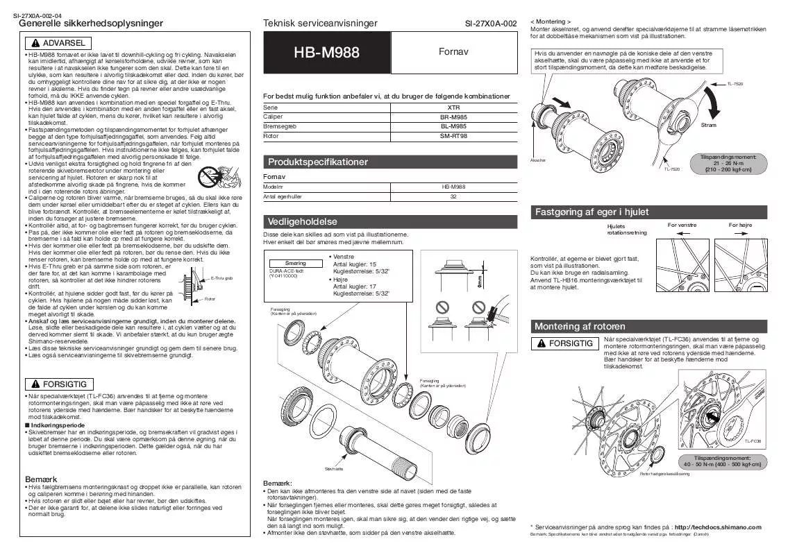 Mode d'emploi SHIMANO HB-M988