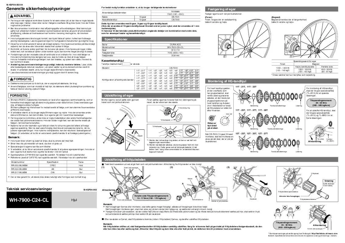 Mode d'emploi SHIMANO WH-7900-C24-CL