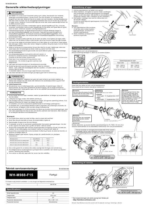 Mode d'emploi SHIMANO WH-M988-F15