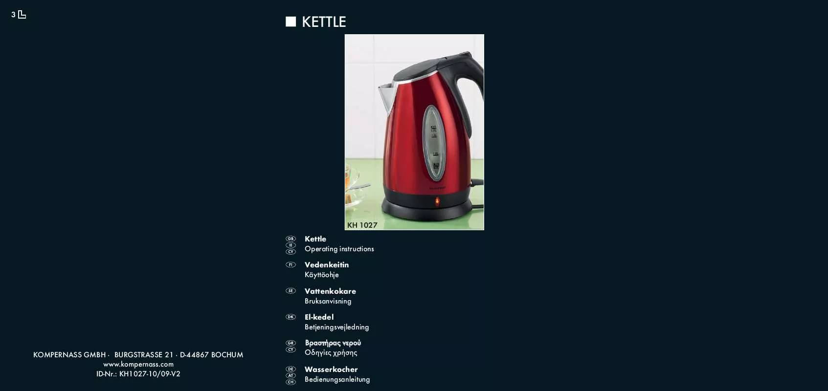 Mode d'emploi SILVERCREST KH 1027 KETTLE