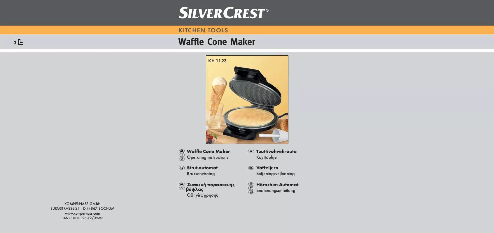 Mode d'emploi SILVERCREST KH 1123 WAFFLE CONE MAKER