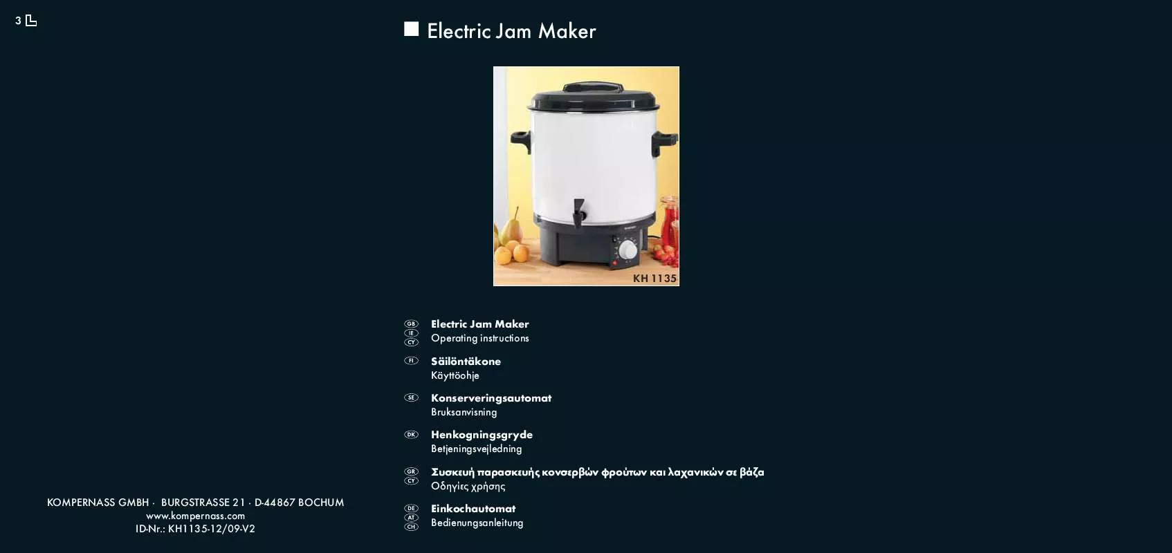 Mode d'emploi SILVERCREST KH 1135 ELECTRIC JAM MAKER