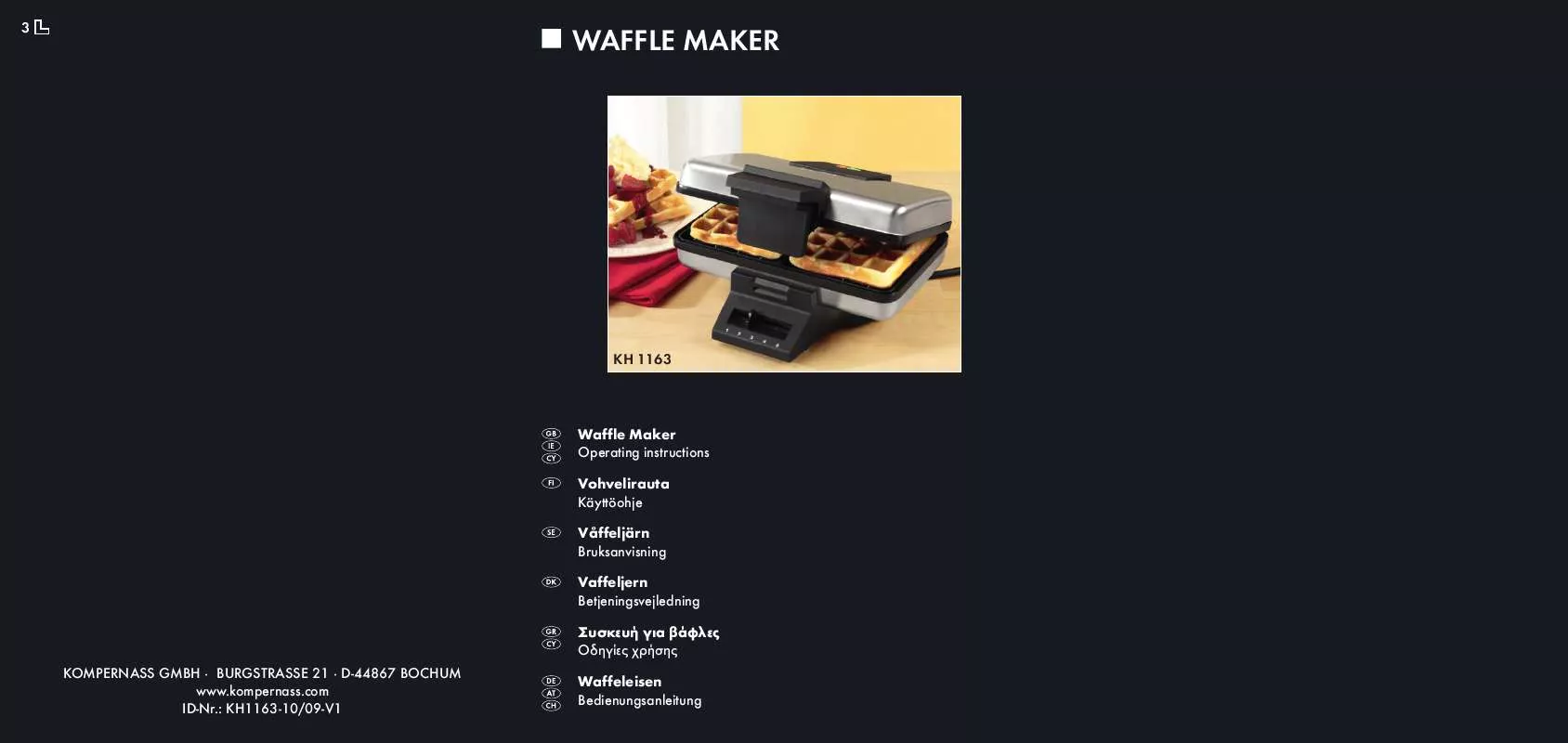 Mode d'emploi SILVERCREST KH 1163 WAFFLE MAKER