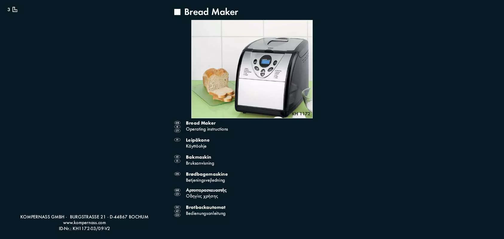 Mode d'emploi SILVERCREST KH 1172 BREAD MAKER