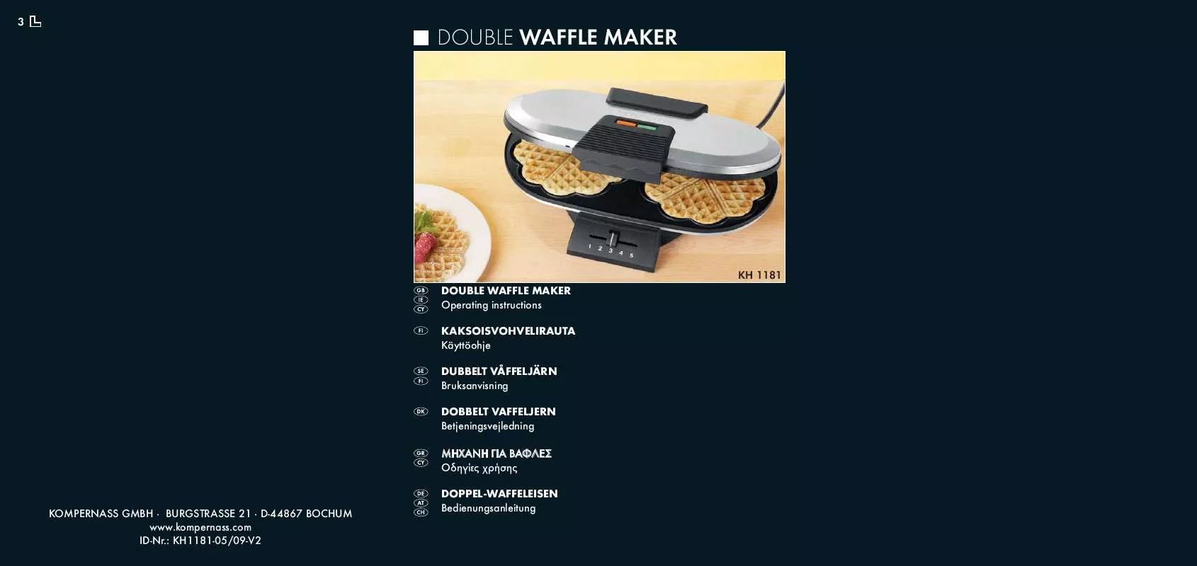 Mode d'emploi SILVERCREST KH 1181 DOUBLE WAFFLE MAKER