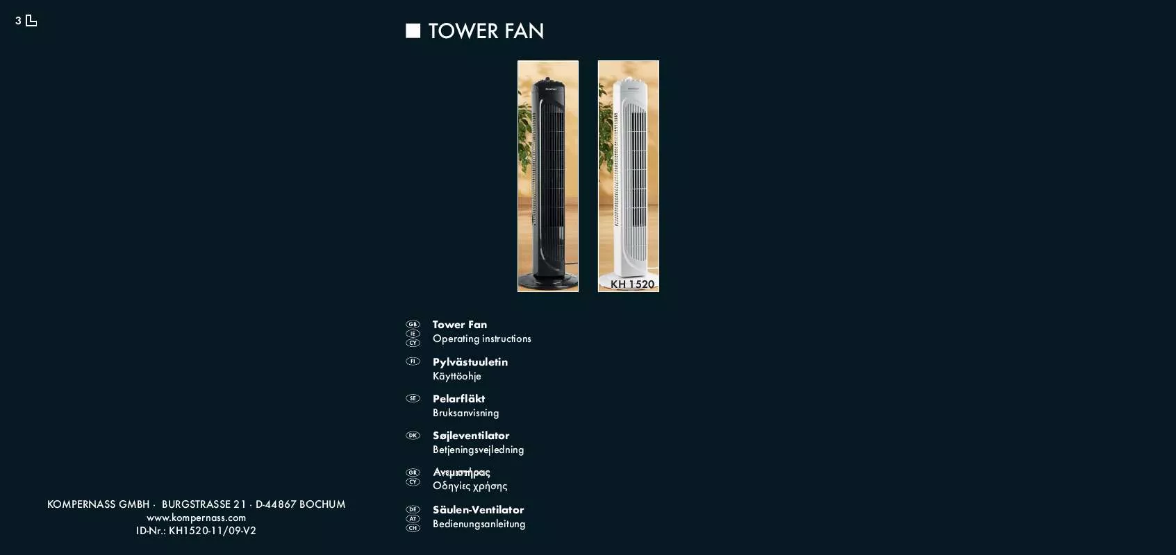 Mode d'emploi SILVERCREST KH 1520 TOWER FAN