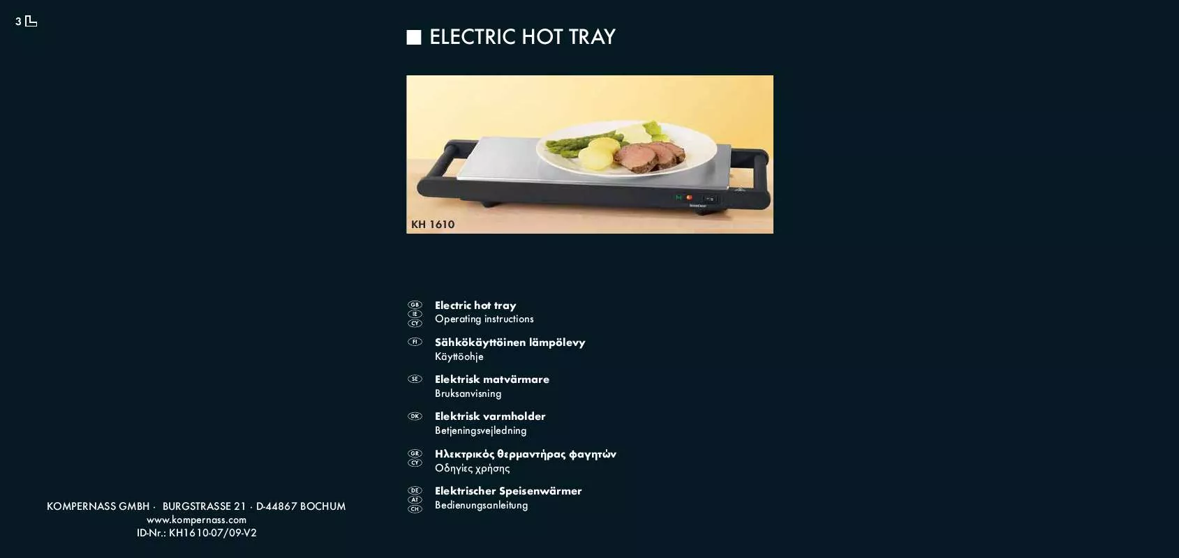 Mode d'emploi SILVERCREST KH 1610 ELECTRIC HOT TRAY