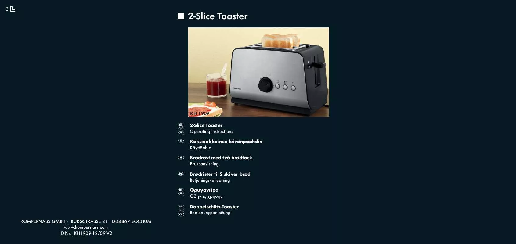 Mode d'emploi SILVERCREST KH 1909 2-SLICE TOASTER