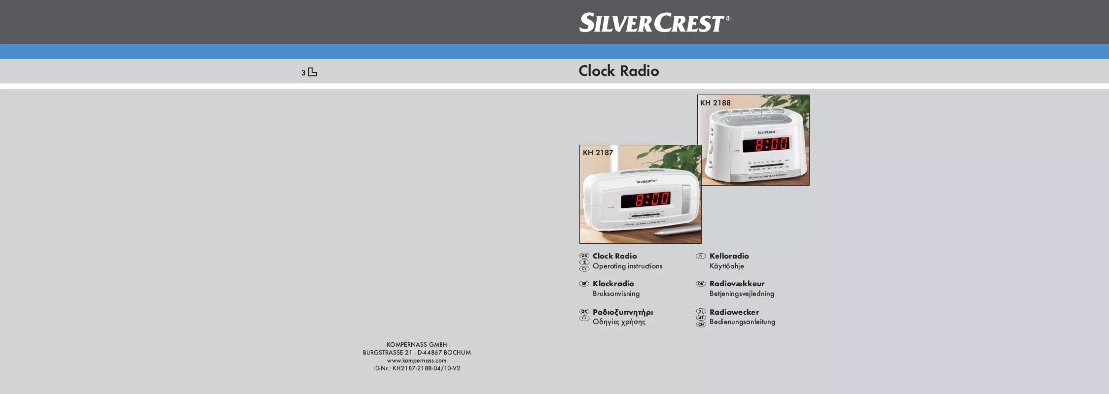 Mode d'emploi SILVERCREST KH 2187 CLOCK RADIO