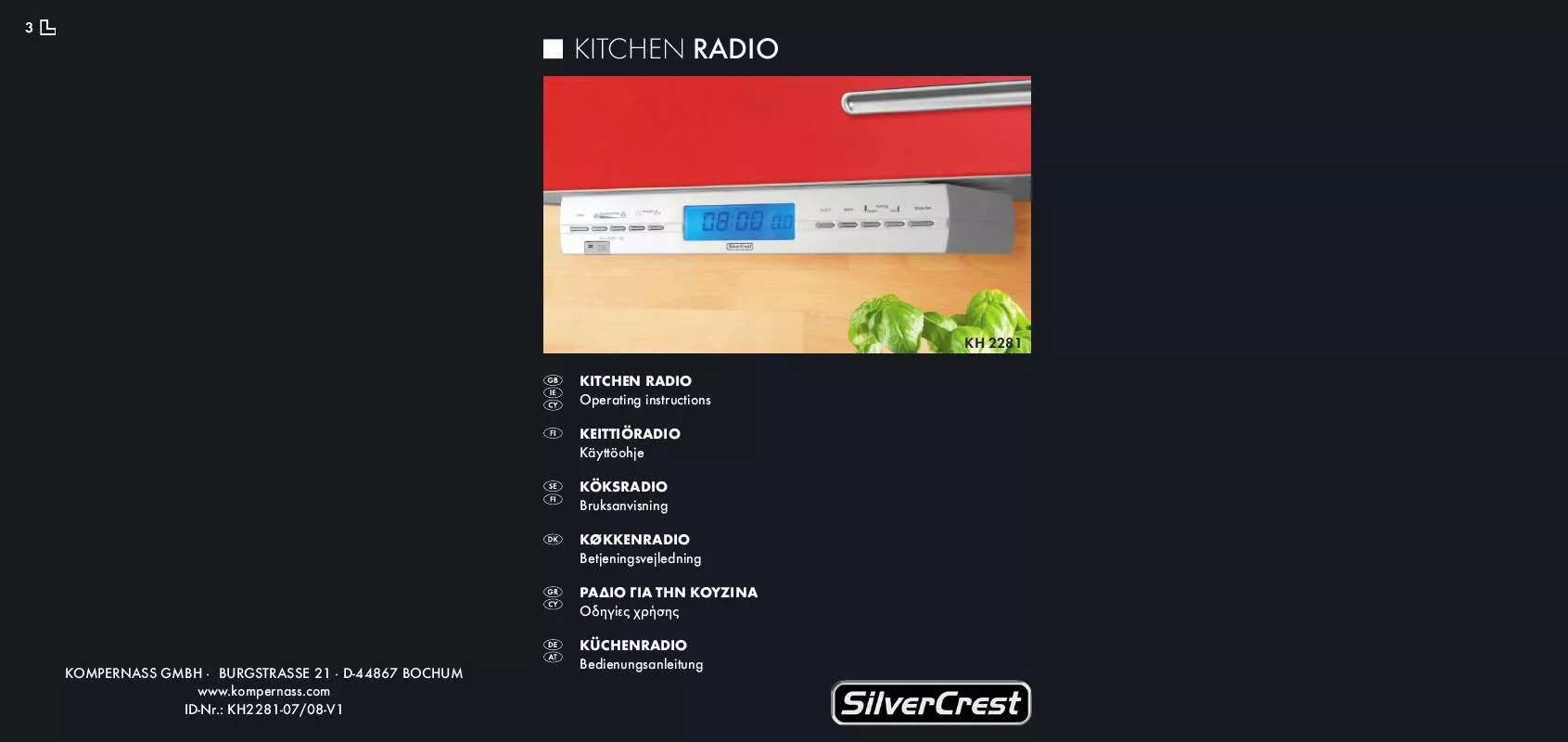 Mode d'emploi SILVERCREST KH 2281 KITCHEN RADIO