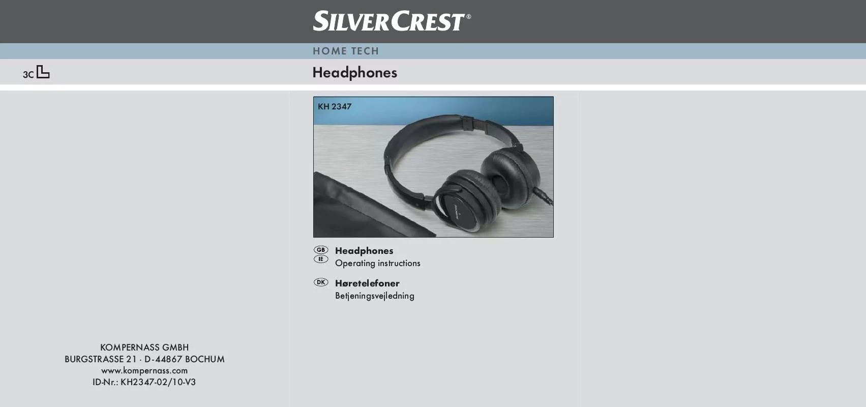 Mode d'emploi SILVERCREST KH 2347 HEADPHONES