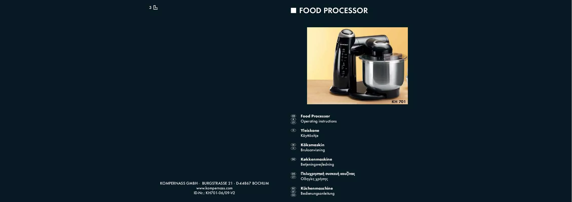 Mode d'emploi SILVERCREST KH 701 FOOD PROCESSOR