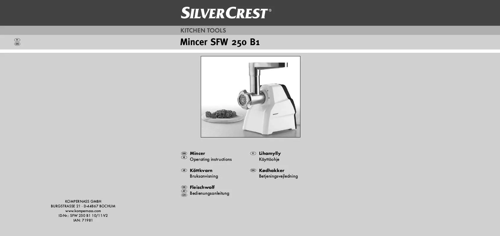 Mode d'emploi SILVERCREST SFW 250 B1