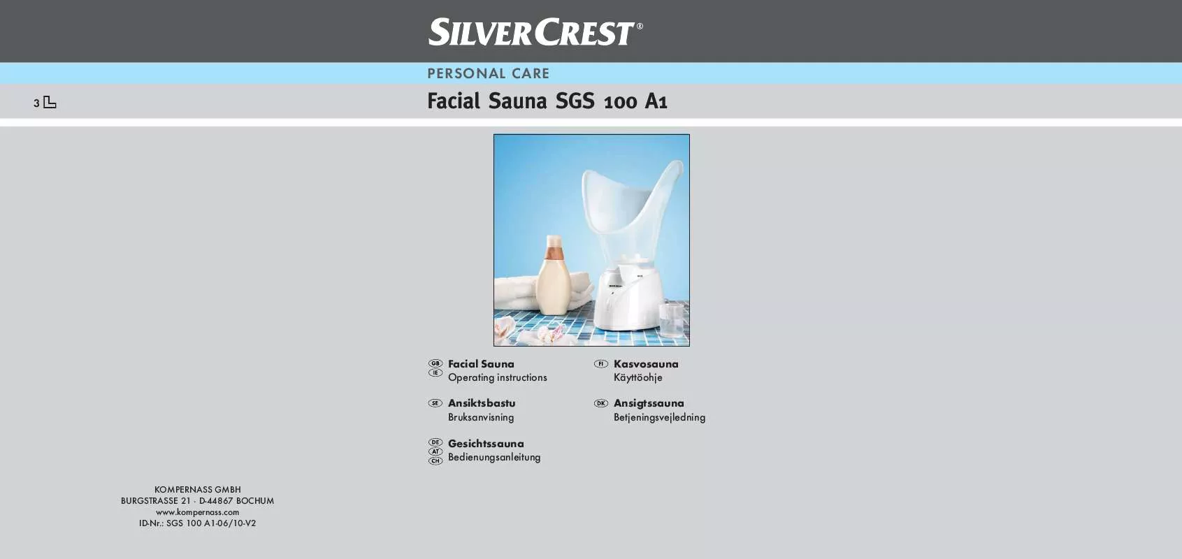 Mode d'emploi SILVERCREST SGS 100 A1 FACIAL SAUNA