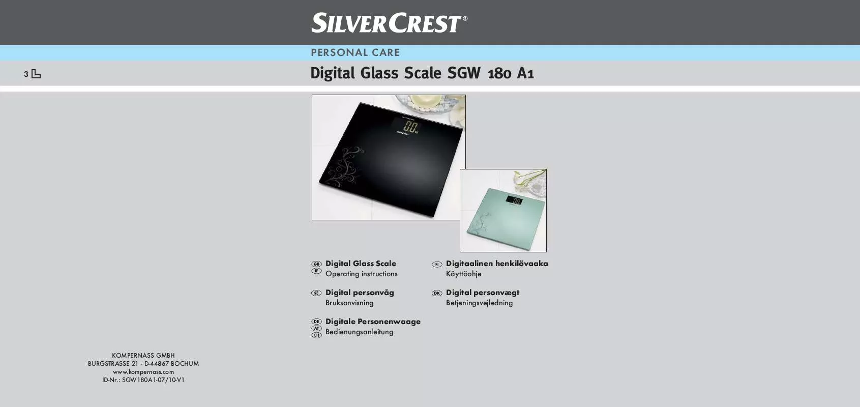 Mode d'emploi SILVERCREST SGW 180 A1 DIGITAL GLASS SCALE